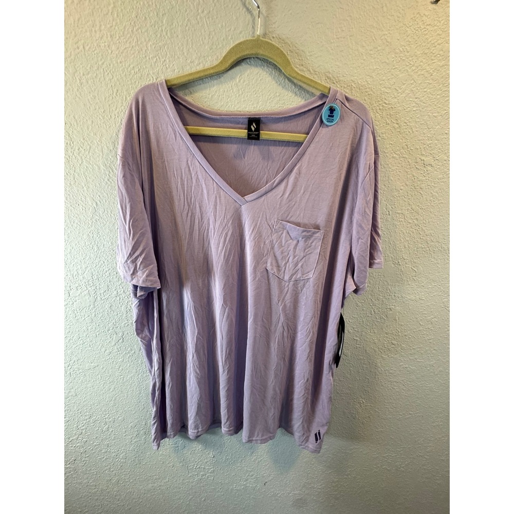 Skechers Womens Luxe Pocket Tee Lavender Purple V-Neck T-Shirt 3XL